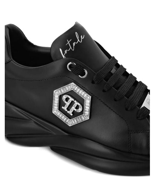 Philipp Plein Black Crystal-Embellished Leather Sneakers