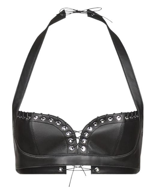Ludovic de Saint Sernin Black Robin Eyelet Leather Top