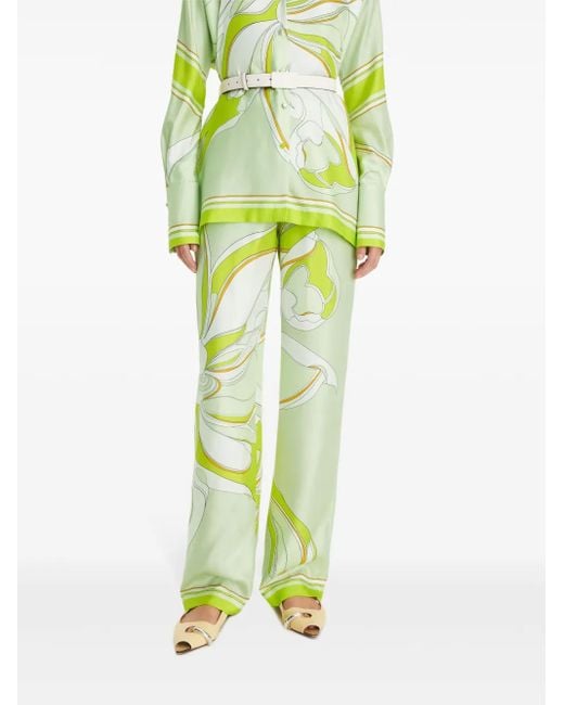 Tory Burch Green Printed Silk Pants