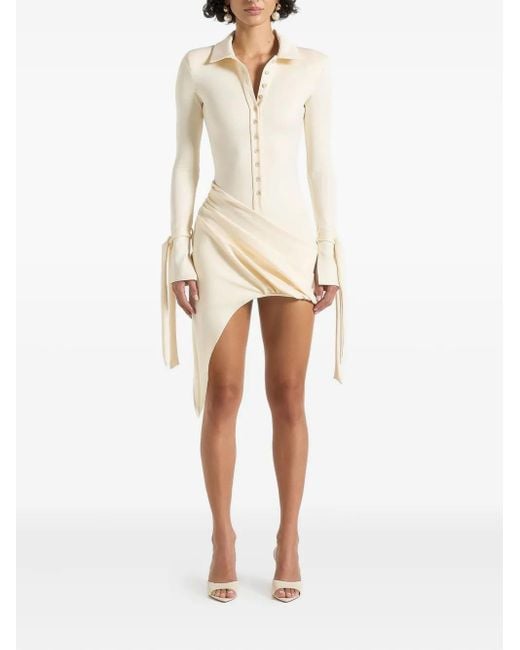 Manière De Voir Natural Diane Asymmetric Draped Mini Dress