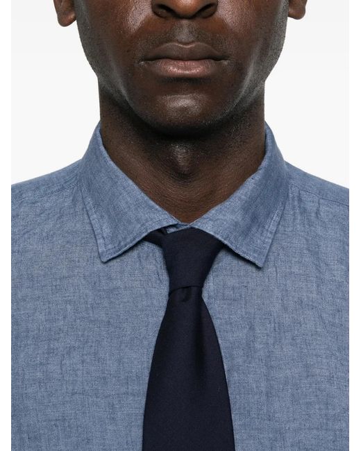 Hartford Blue Pocket Linen Shirt for men
