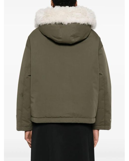 Yves Salomon Green Hooded Patch-Pocket Jacket