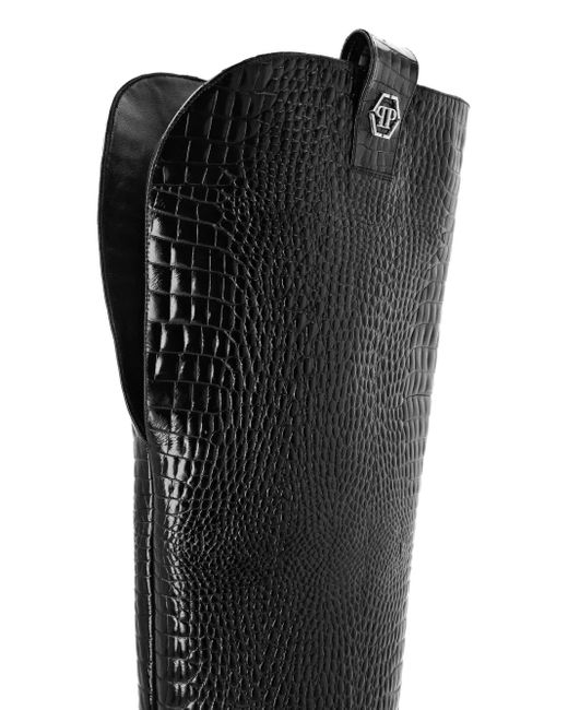 Philipp Plein Black Leather Stiletto-Heel Over-The-Knee Boots