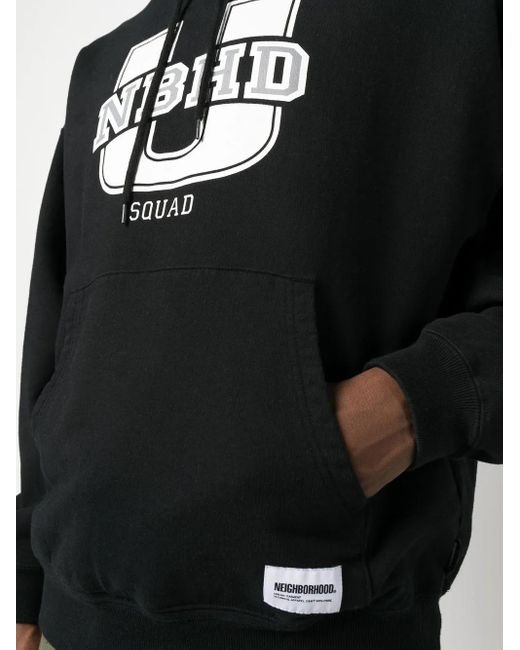 Neighborhood Black Logo-Print Cotton Hoodie for men