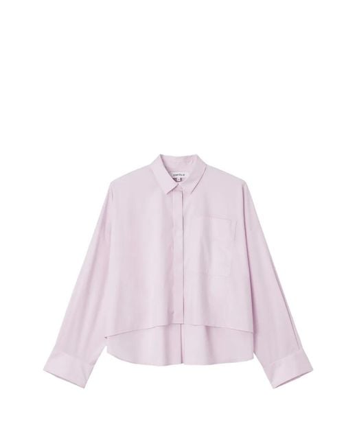 Enfold Pink Stepped-Hem Patch-Pocket Shirt