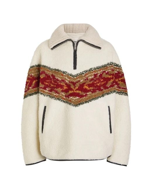 Isabel Marant White Patterned Half-Zip Sweater
