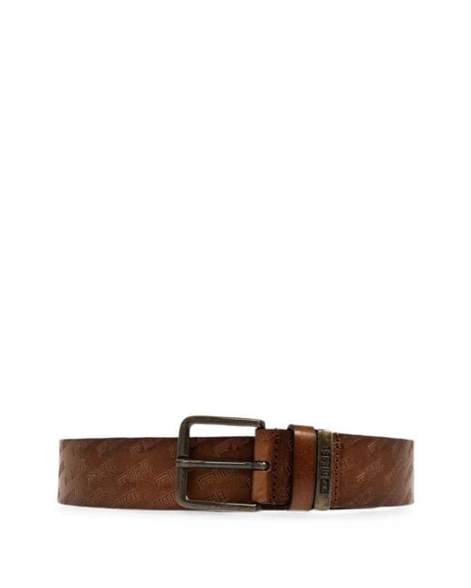 DIESEL White Monogram-Embossed Leather Belt for men