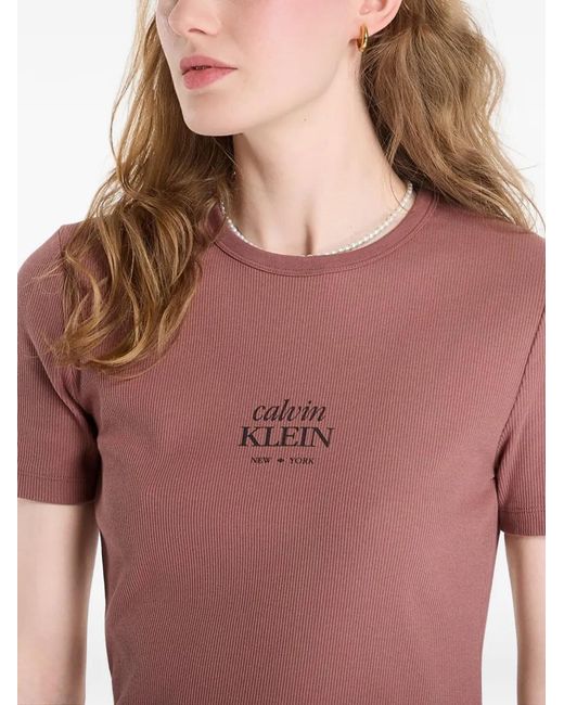 Calvin Klein Pink Logo-Print Ribbed Cotton Midi Dress