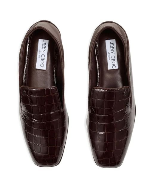 Jimmy Choo Brown Eliot Crocodile-Effect Ballet Flats