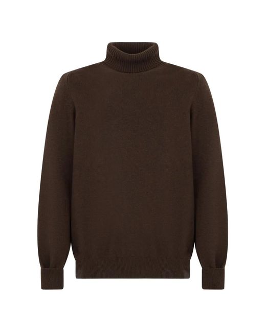 Fedeli Brown Roll-Neck Cashmere Sweater for men