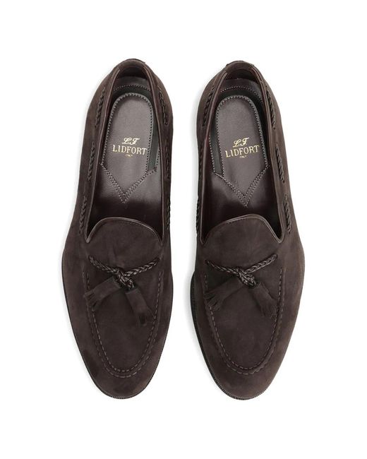 Lidfort Brown Tassel-Detail Braided-Trim Boat Shoes for men