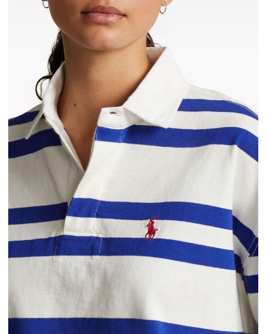 Polo Ralph Lauren Blue Striped Cropped Jersey Rugby Shirt