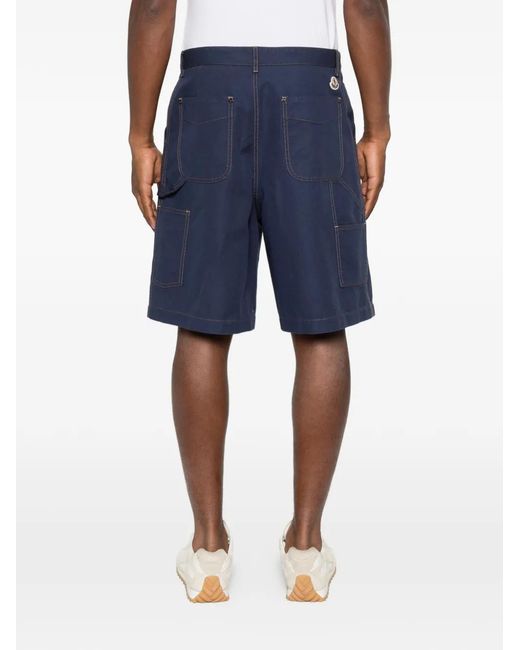 Moncler Blue Contrast-Stitching Cargo Shorts for men