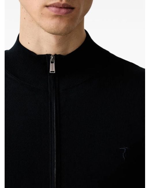 Trussardi Black Zip-Up Logo-Embroidered Sweatshirt for men