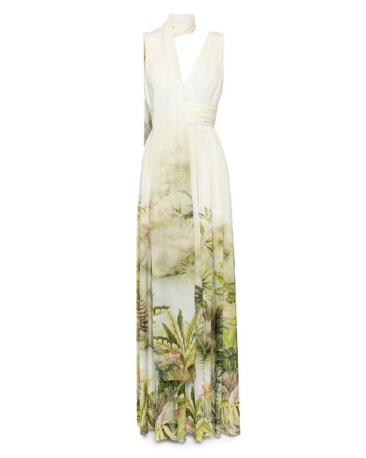 Elie Saab プリント シフォンドレス Metallic