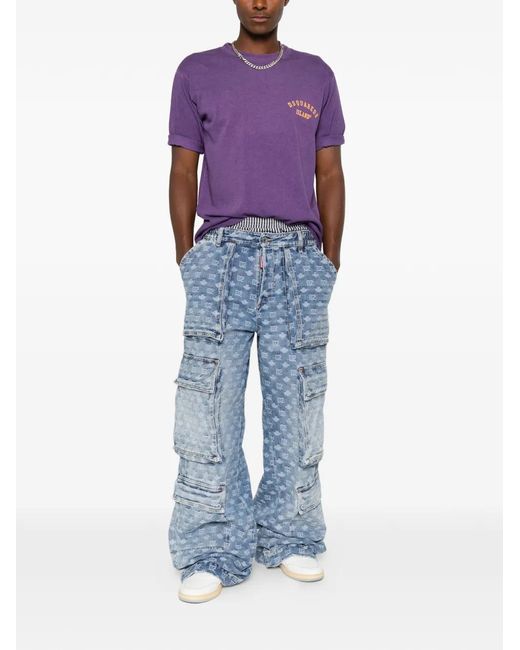 DSquared² Blue Monogram-Pattern Multi-Pocket Jeans for men