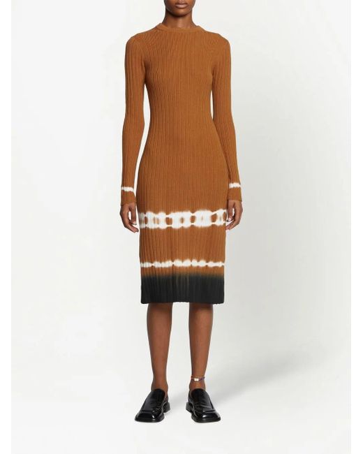 Proenza Schouler Brown Ribbed-Knit Tie-Dye Midi Dress