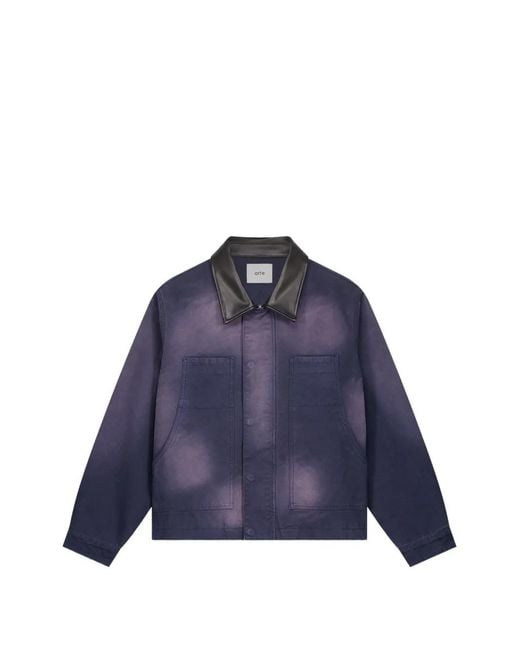 Arte' Blue Veste En Jean À Effet Délavé Et Col En Cuir for men