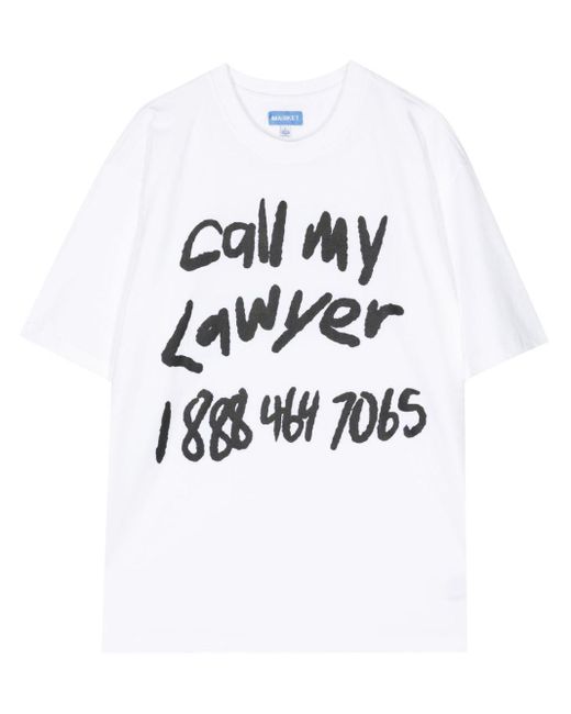 Market White Scrawl My Lawyer Cotton T-shirt for men