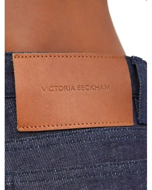 Victoria Beckham Blue Five-Pocket Leather-Patch Trousers