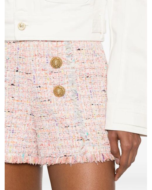Balmain Pink Short Boutonné En Tweed