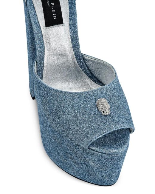 Philipp Plein Blue Glitter Platform Pumps