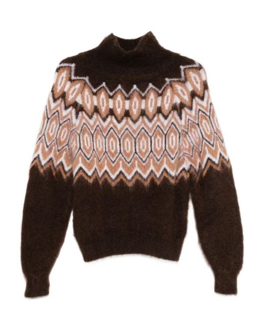 Maje Brown Geometric-Pattern Sweater