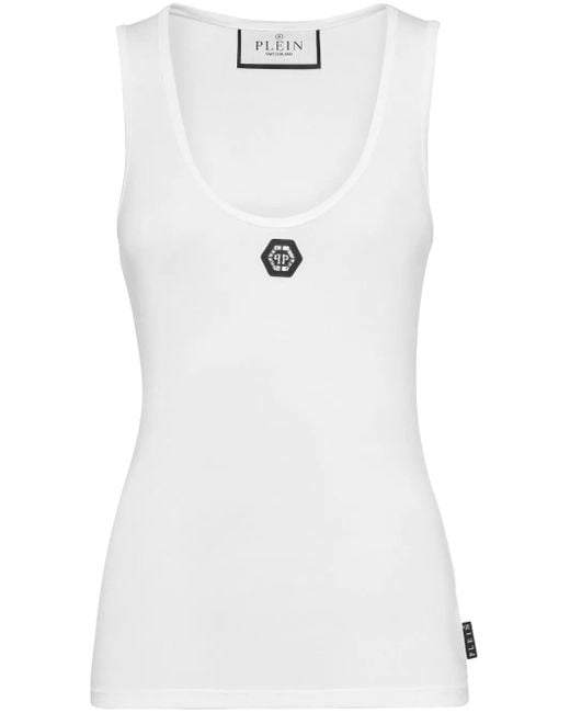 Philipp Plein White Logo-Appliquéd Cotton Tank Top