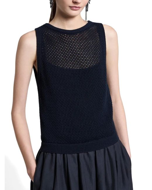 Peserico Blue Open-Knit Sleeveless Maxi Dress