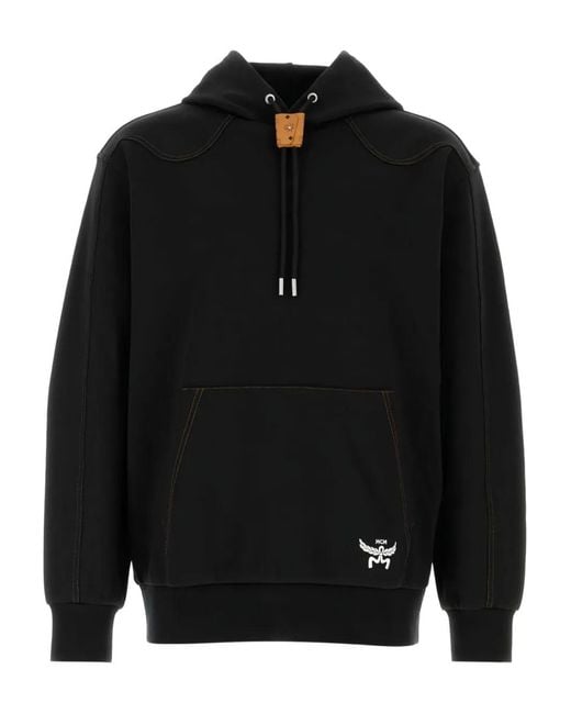 MCM Black Contrast-Stitch Hooded Sweatshirt for men