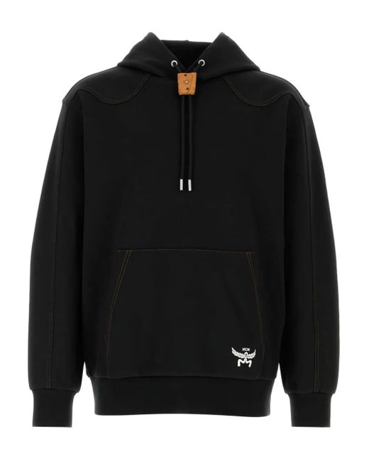 MCM Black Contrast-Stitch Hooded Sweatshirt for men