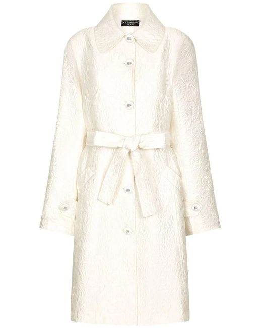 Dolce & Gabbana White Silk-Blend Jacquard Coat