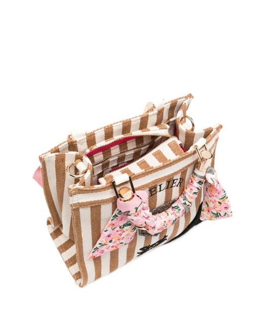 Secret Pon-pon White Small Saint Tropez Striped Tote Bag