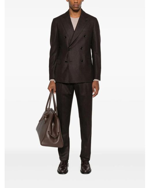 Lardini Black Pinstripe Double-Breasted Suit for men