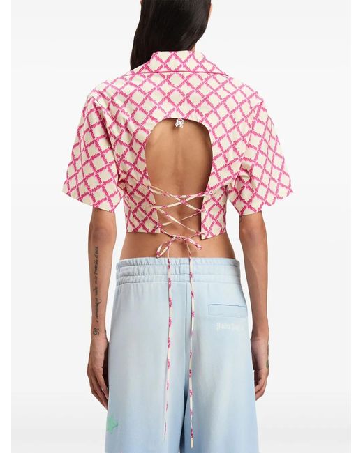 Palm Angels Pink Logo Crisscrossed Shirt