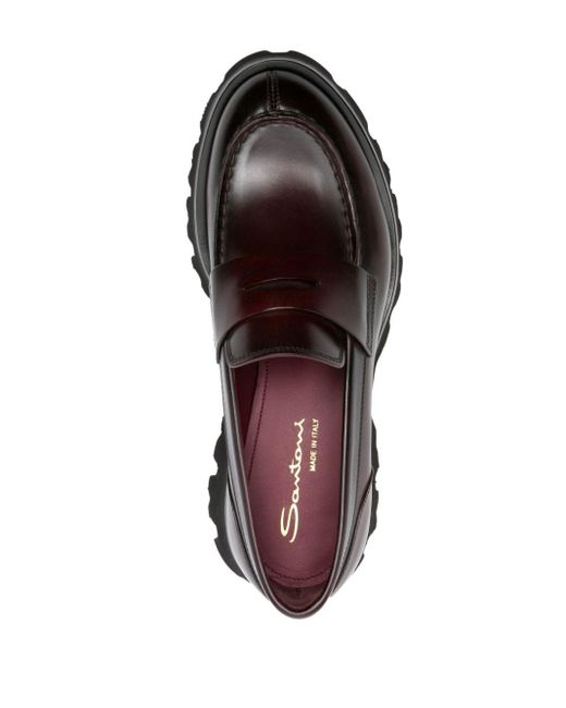 Santoni Black Alfie Penny-Slot Leather Loafers