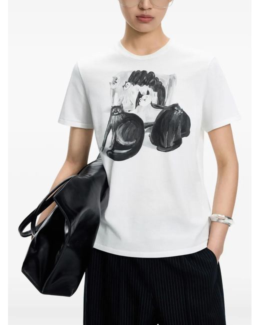 JNBY White Cat-Print Short-Sleeve T-Shirt