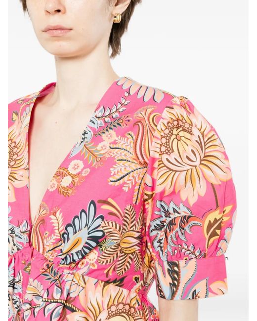 Farm Rio Pink Ligia Floral-Print Blouse