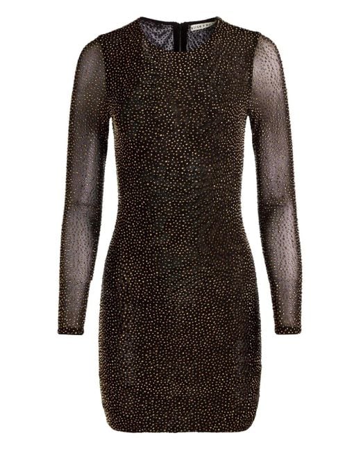 Alice + Olivia Black Verziertes Delora Minikleid mit langen Ärmeln