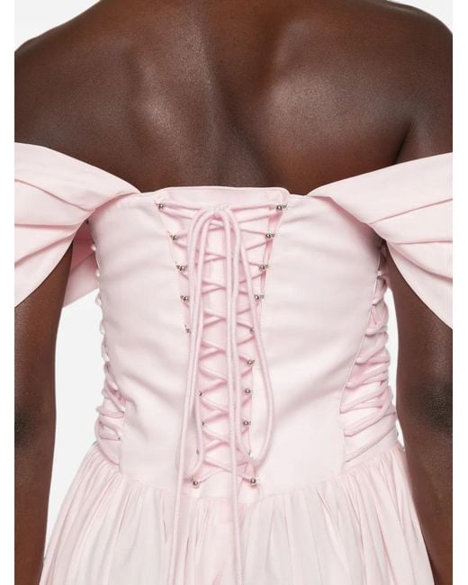 Philosophy Di Lorenzo Serafini Pink Lace-Up Off-Shoulder Dress
