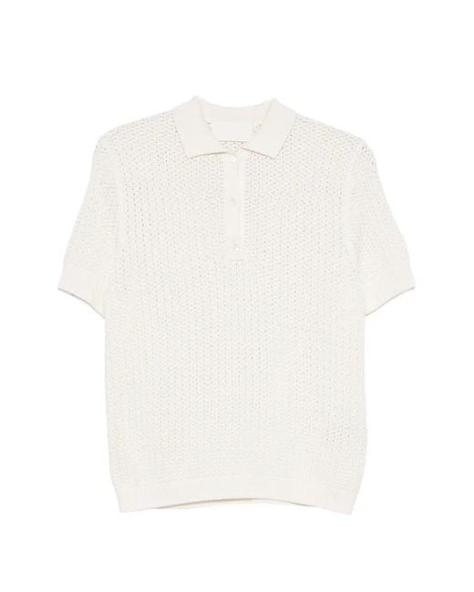 Bompard White Waffle Pointelle Polo Shirt