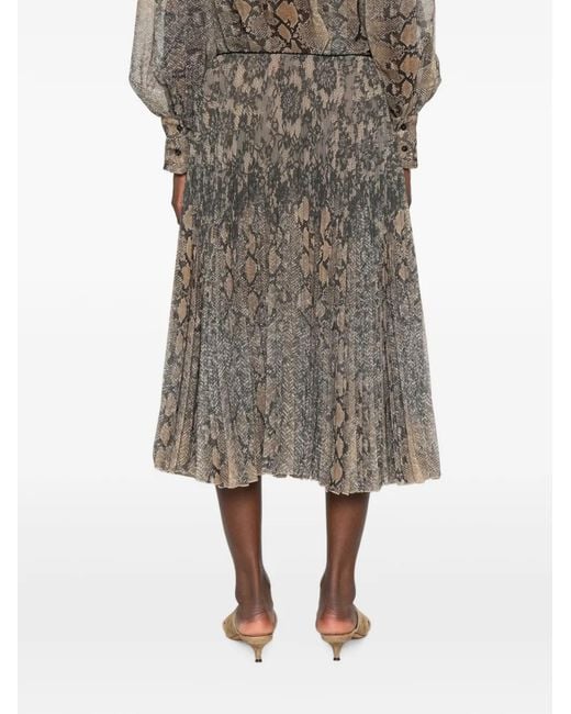 ERMANNO FIRENZE Gray Snake-Print Pleated Midi Skirt