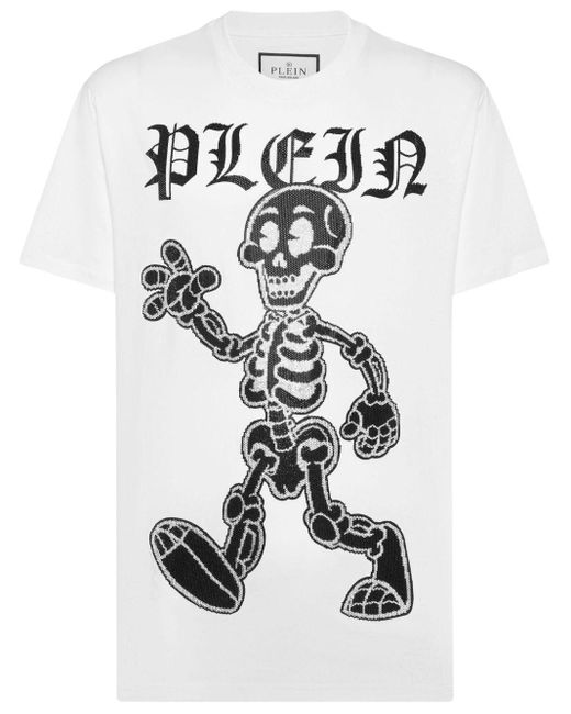Camiseta con esqueleto de strass Philipp Plein de hombre de color White