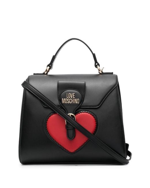 Love Moschino Black Red Heart Faux Leather Tote Bag