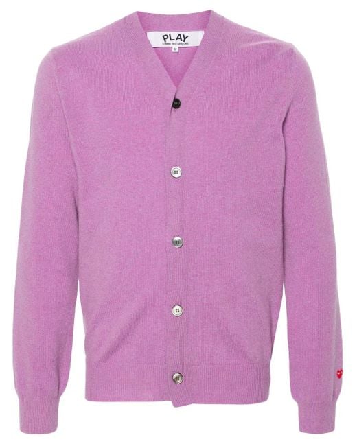 COMME DES GARÇONS PLAY Pink Heart-Patch Wool Cardigan