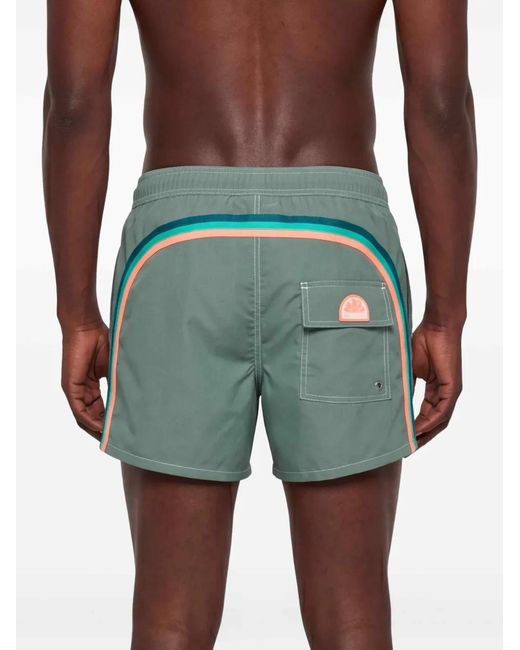Sundek Green Logo-Patch Swim Shorts for men