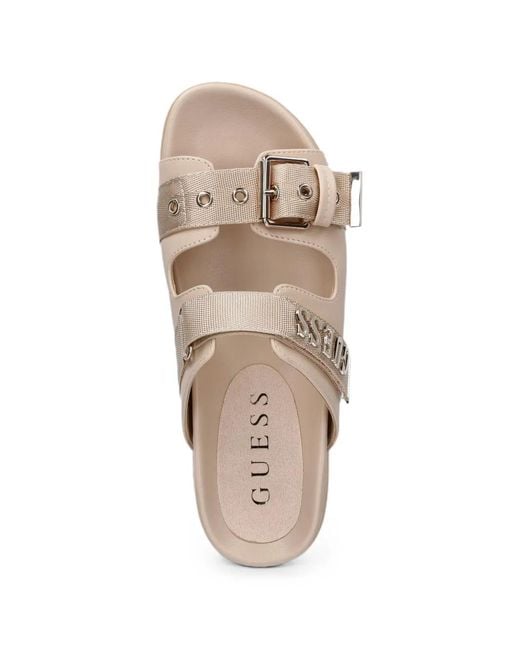 Guess White Faxona Buckle-Fastening Logo-Plaque Slides