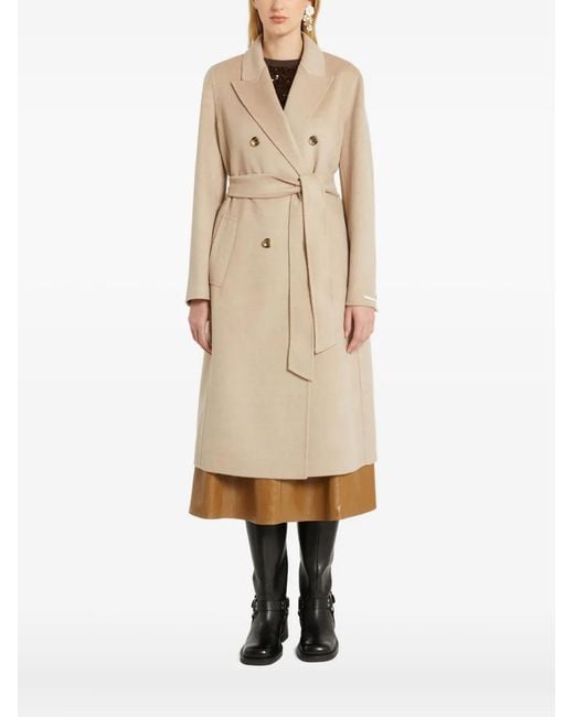 Marella Natural Double-Breasted Belted Coat