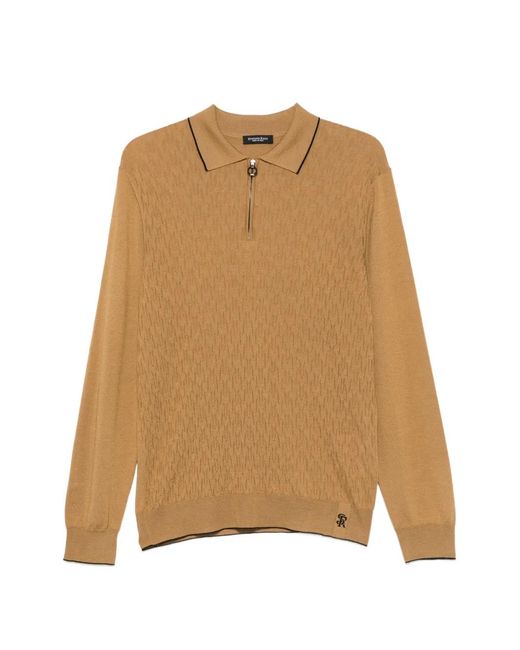 Stefano Ricci Natural Quarter-Zip Polo Shirt for men