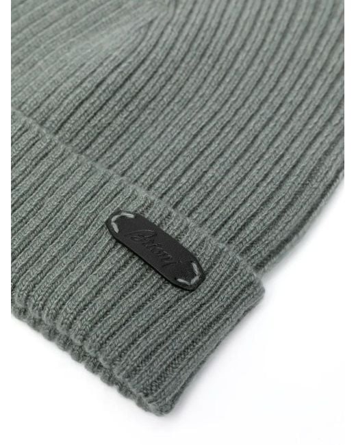 Brioni Gray Logo-Patch Ribbed-Knit Beanie for men
